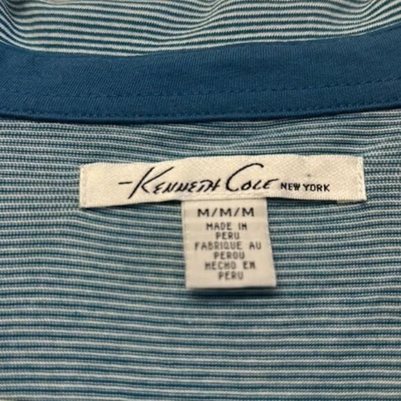 Kenneth Cole New York Teal Stripe Polo Shirt w/ Front Pocket Medium #M-364 - Picture 2 of 4